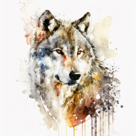 Волк акварель
