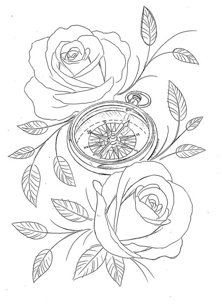 Эскиз часы с розой