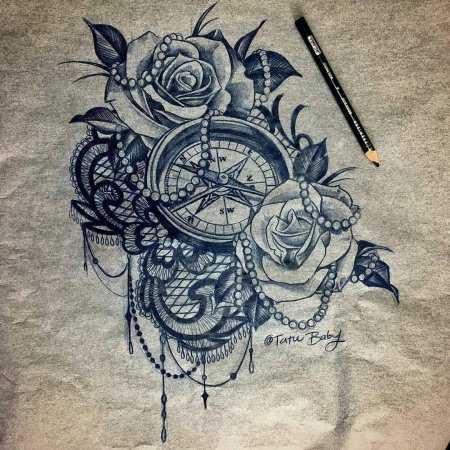 Тату скетч компас