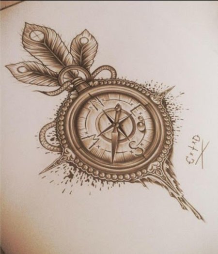 Компас тату эскиз
