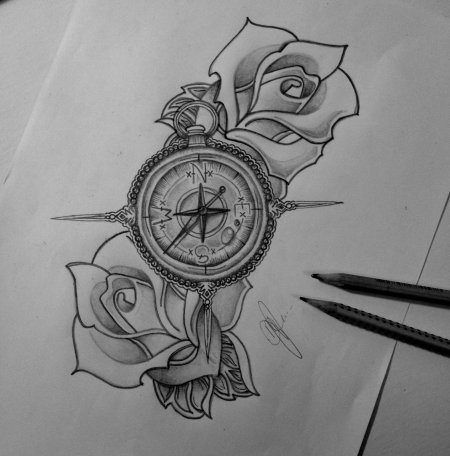 Тату на предплечье компас роза ветров