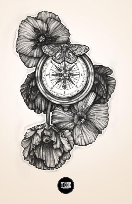 Часы компас роза ветров тату