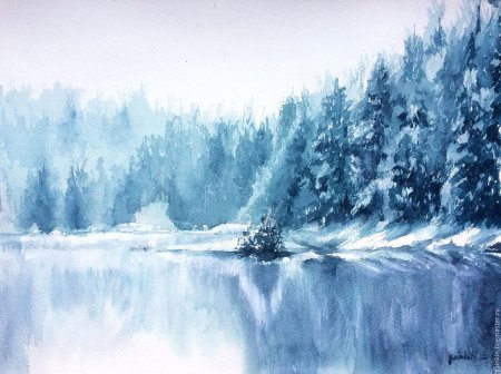Акварель зимний пейзаж борис козьяков