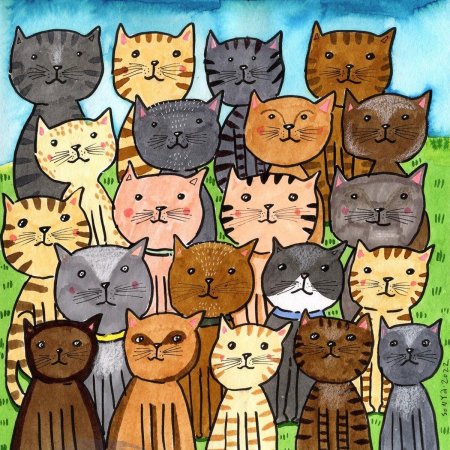 Много котиков рисунок