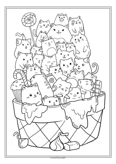 Раскраска много котиков