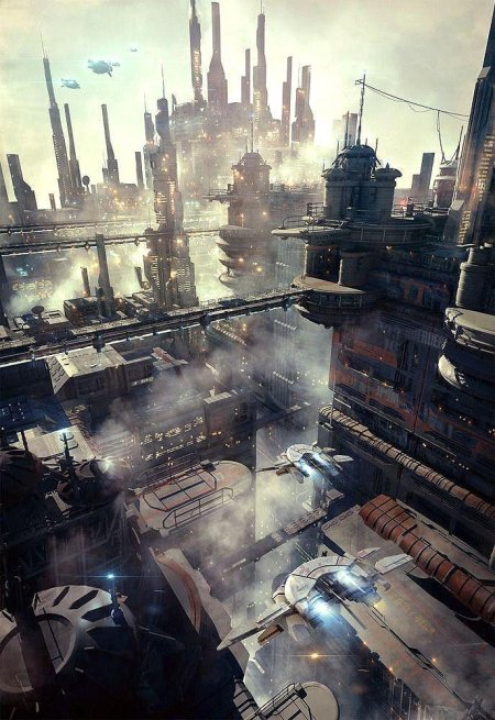 Sci-fi art город киберпанк антиутопия