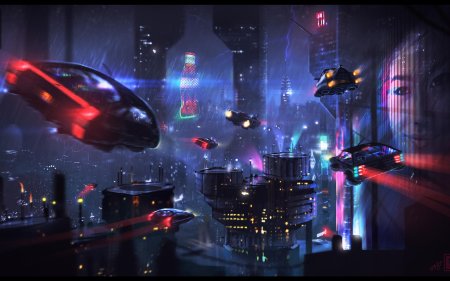 Future city art cyberpunk неон