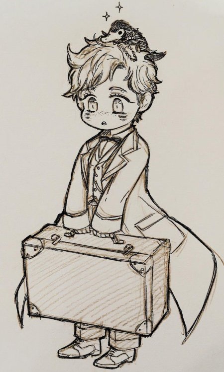 Ньют саламандер и гарри поттер арт