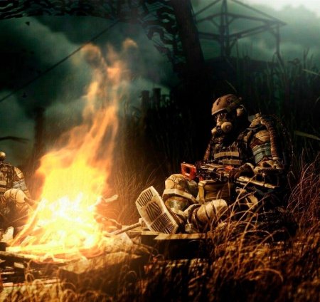 Сталкер у костра арт