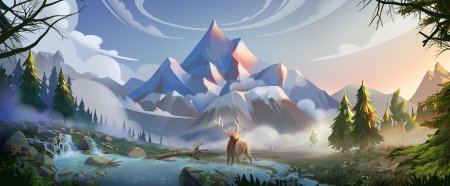 Пейзаж с оленем