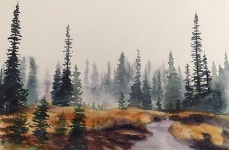 Лес акварель