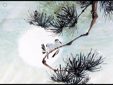 Суми-э ветка сосна