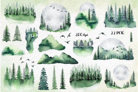 Акварель лес