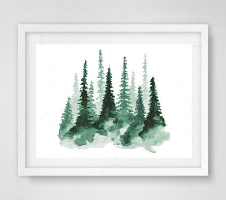 Лес акварель