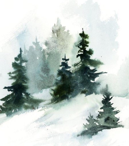 Зимний лес акварель