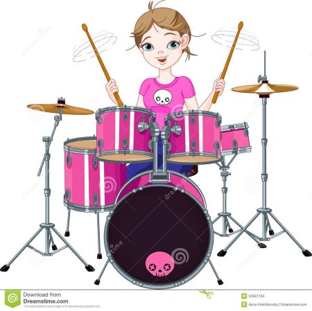 Дети играют на барабанах мультяшный