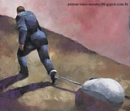 Человек толкает камень