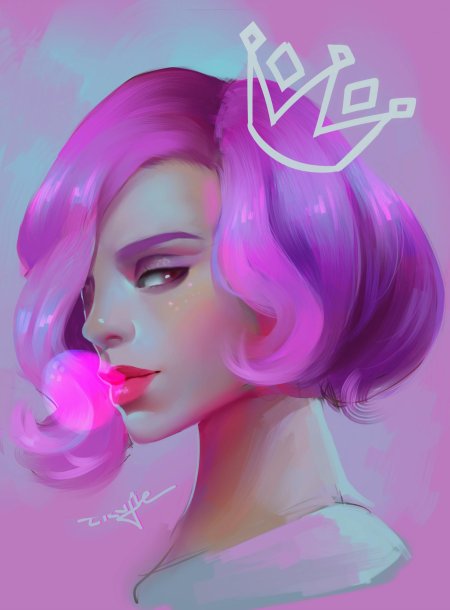 Девушка с фиолетовыми волосами арт