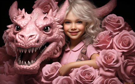 Дракон и девушка нейросеть