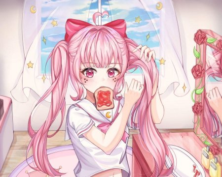Розовые аниме арты девушек