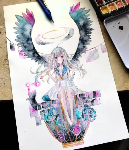 Рисунки акварелью аниме
