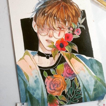 Аниме акварельными карандашами