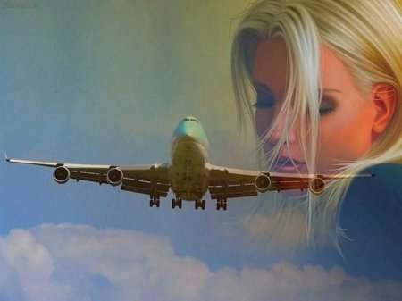 Девушка улетает на самолете