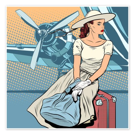 Дама в самолете рисованная