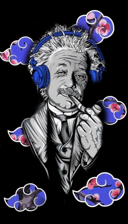 Эйнштейн в наушниках и с трубкой