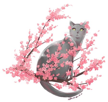 Кот в сакуре