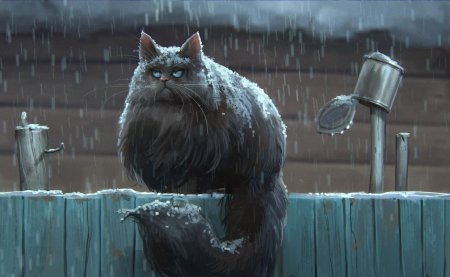 Кошка под дождем