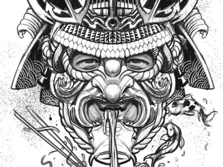 Тату маски самураев ронина