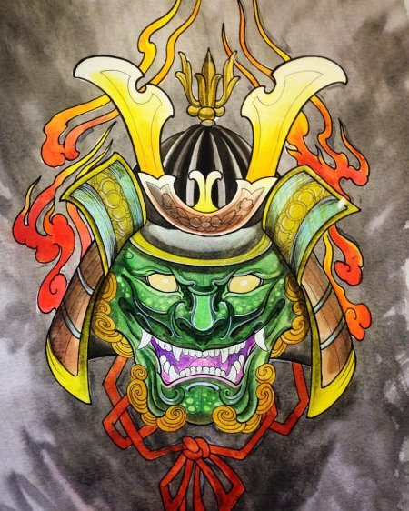 Маска самурая тату эскиз