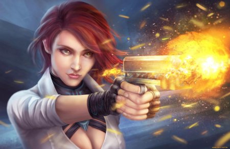 Рыжая девушка с пистолетом