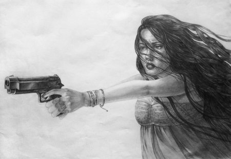 Девушка с пистолетом рисунок