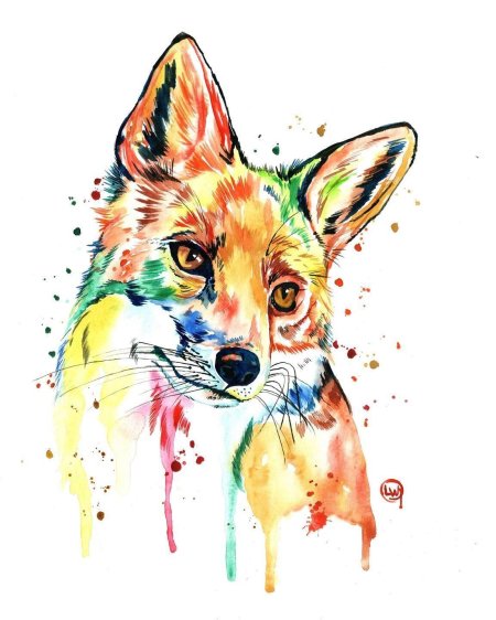 Лиса акварель эскиз