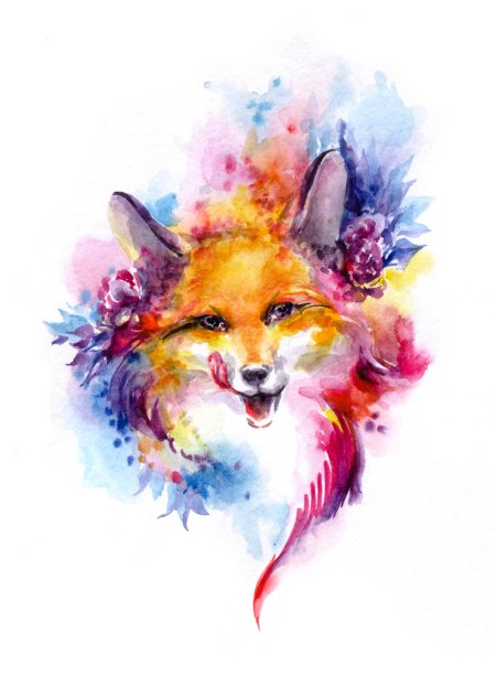 Лиса акварель
