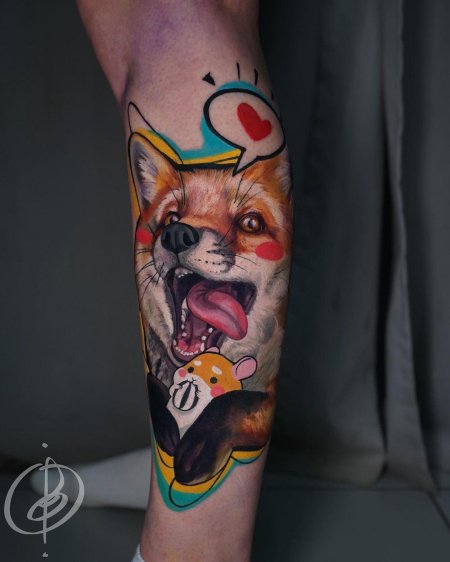 Лиса тату на руке