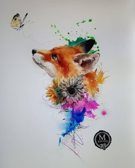 Тату лиса акварель