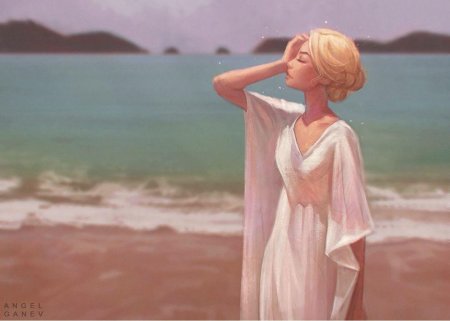 Девушка у моря арт