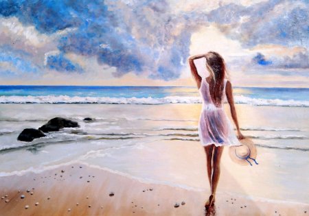 Девушка и море живопись