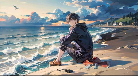 Незнакомец на берегу моря аниме