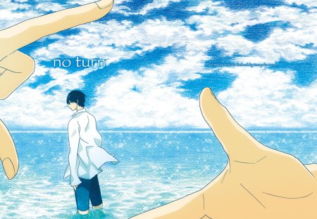 Аниме парень на море