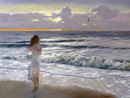 Девушка у моря картина