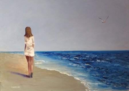 Картина \ девушки на берегу моря\ александр аверин