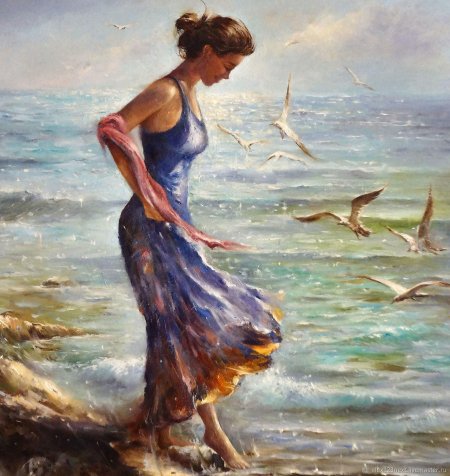 Картина девушка на берегу