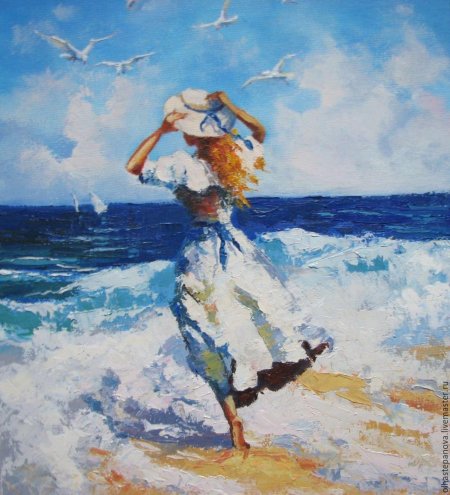 Девушка у моря рисунок