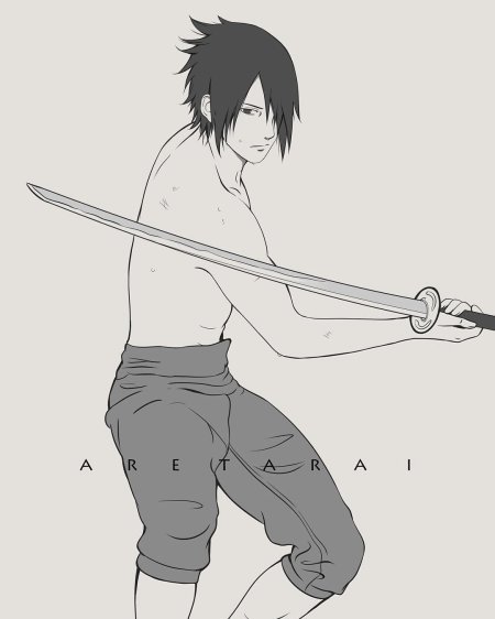 Саске учиха в полный рост карандашом