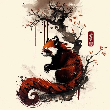 Красная панда арт