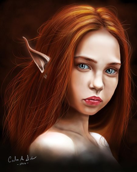 Рыжая эльфийка арт фэнтези